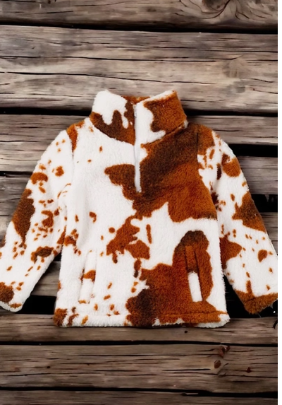 Unisex Cow Sherpa Pullover